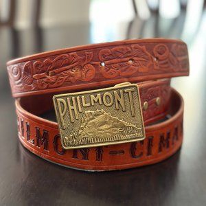 Vintage PHILMONT WOOD BADGE SR-556 Boy Scout LEATHER BELT & BUCKLE - Size 46